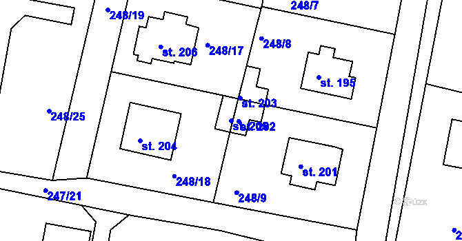 Parcela st. 205 v KÚ Lounky, Katastrální mapa