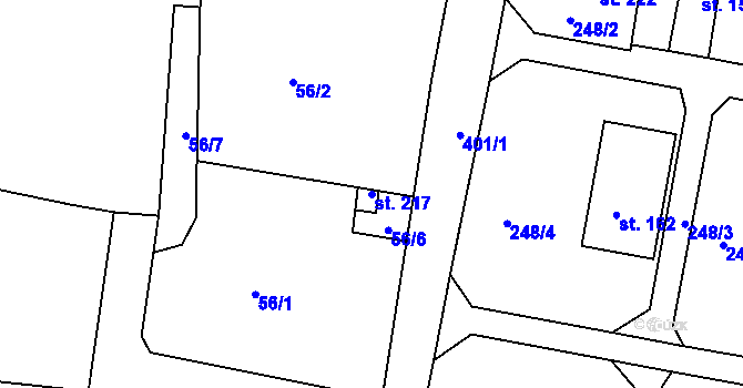 Parcela st. 217 v KÚ Lounky, Katastrální mapa