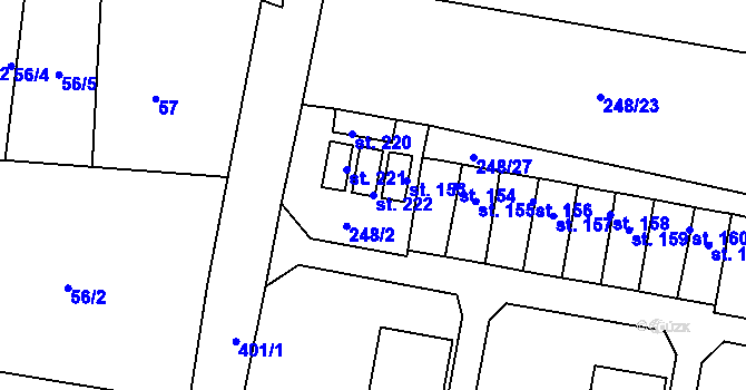 Parcela st. 222 v KÚ Lounky, Katastrální mapa