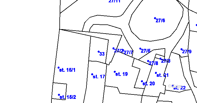 Parcela st. 33 v KÚ Lounky, Katastrální mapa