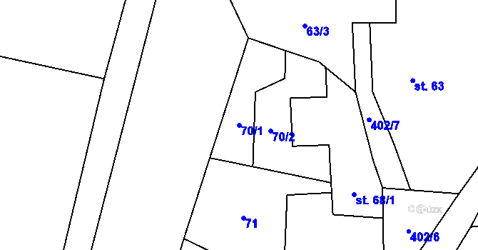 Parcela st. 70/1 v KÚ Lounky, Katastrální mapa