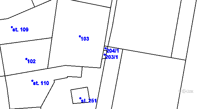 Parcela st. 203/1 v KÚ Lounky, Katastrální mapa