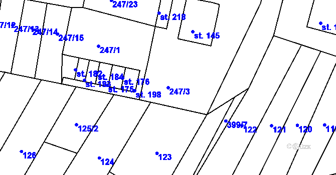 Parcela st. 247/3 v KÚ Lounky, Katastrální mapa