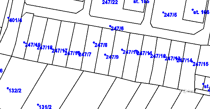 Parcela st. 247/9 v KÚ Lounky, Katastrální mapa