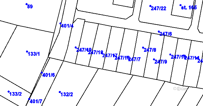 Parcela st. 247/17 v KÚ Lounky, Katastrální mapa