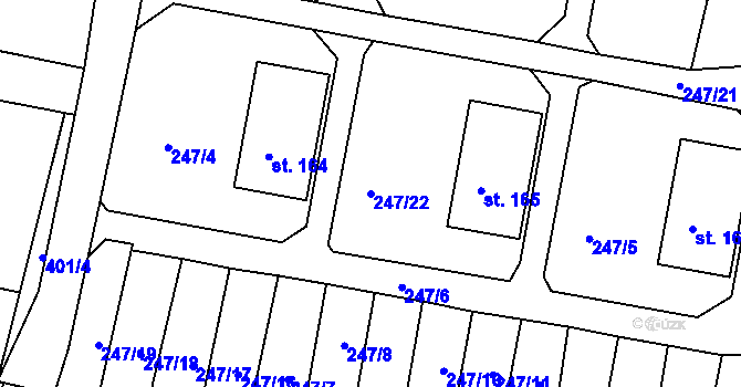 Parcela st. 247/22 v KÚ Lounky, Katastrální mapa
