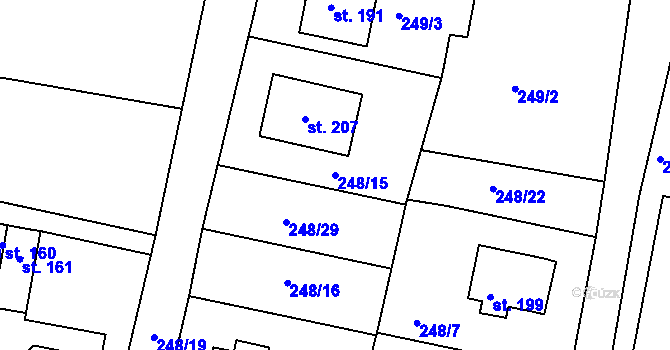 Parcela st. 248/15 v KÚ Lounky, Katastrální mapa