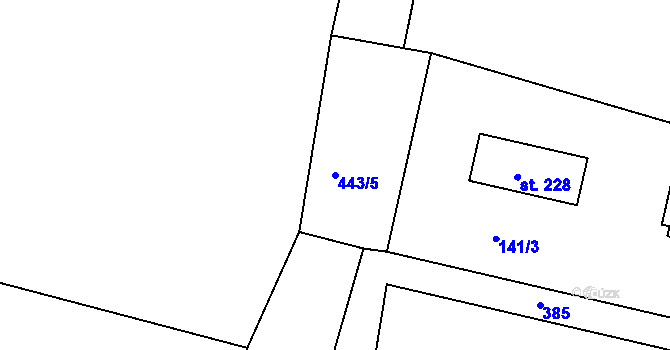 Parcela st. 443/5 v KÚ Lounky, Katastrální mapa