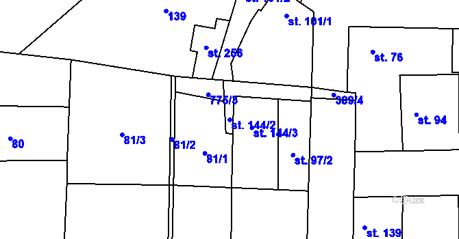 Parcela st. 144/2 v KÚ Lounky, Katastrální mapa