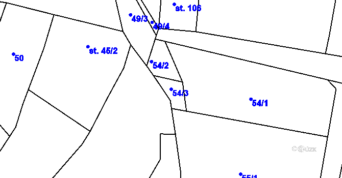 Parcela st. 54/3 v KÚ Lounky, Katastrální mapa