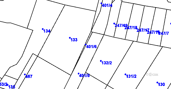 Parcela st. 401/6 v KÚ Lounky, Katastrální mapa