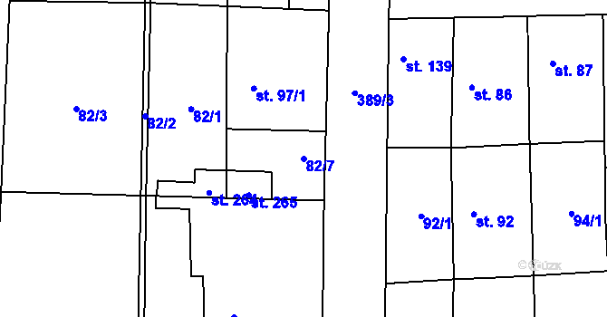 Parcela st. 82/7 v KÚ Lounky, Katastrální mapa