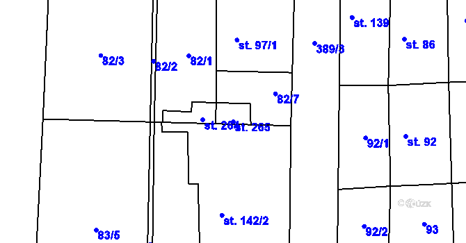 Parcela st. 265 v KÚ Lounky, Katastrální mapa