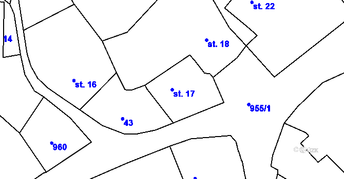 Parcela st. 17 v KÚ Louňová, Katastrální mapa