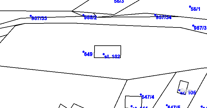 Parcela st. 102 v KÚ Louňová, Katastrální mapa