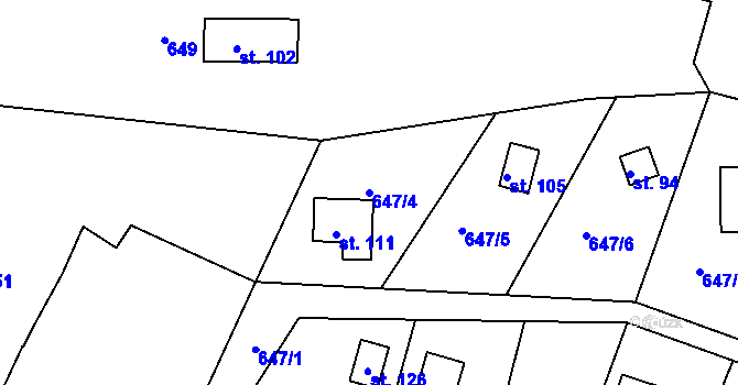 Parcela st. 647/4 v KÚ Louňová, Katastrální mapa