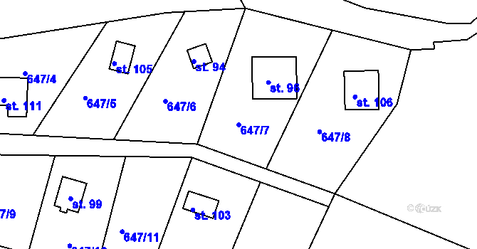 Parcela st. 647/7 v KÚ Louňová, Katastrální mapa