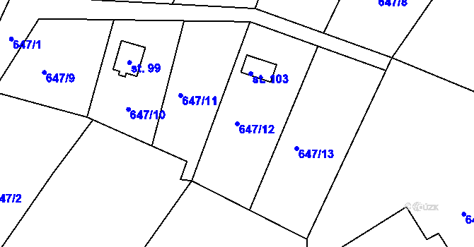 Parcela st. 647/12 v KÚ Louňová, Katastrální mapa
