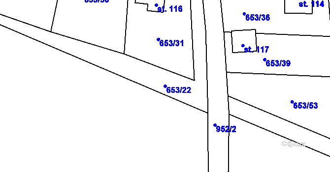 Parcela st. 653/22 v KÚ Louňová, Katastrální mapa