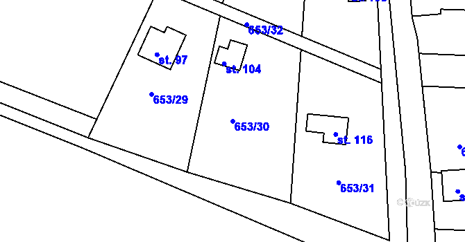 Parcela st. 653/30 v KÚ Louňová, Katastrální mapa