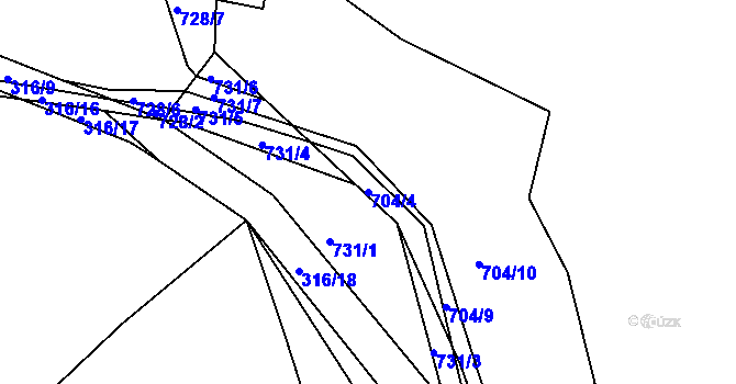 Parcela st. 704/4 v KÚ Louňová, Katastrální mapa