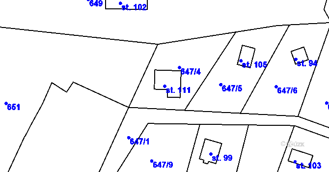 Parcela st. 111 v KÚ Louňová, Katastrální mapa