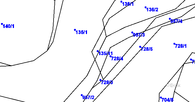 Parcela st. 135/11 v KÚ Louňová, Katastrální mapa