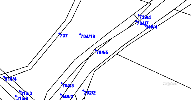 Parcela st. 704/5 v KÚ Louňová, Katastrální mapa