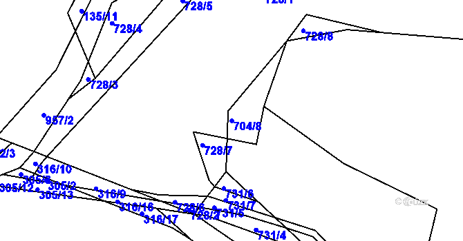 Parcela st. 704/8 v KÚ Louňová, Katastrální mapa