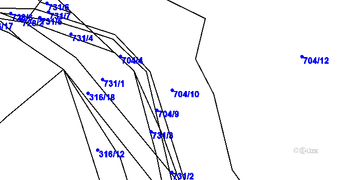Parcela st. 704/10 v KÚ Louňová, Katastrální mapa