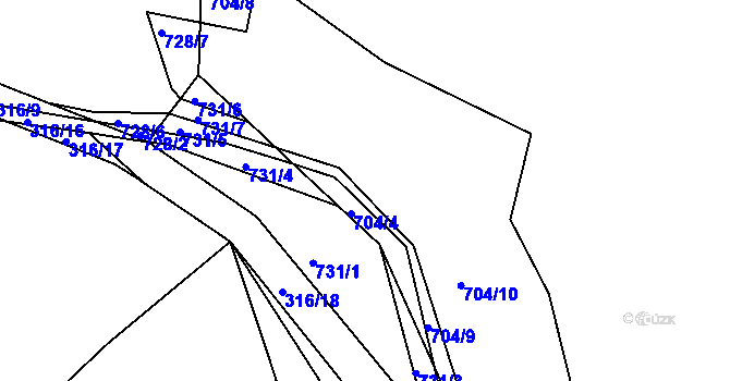 Parcela st. 704/11 v KÚ Louňová, Katastrální mapa