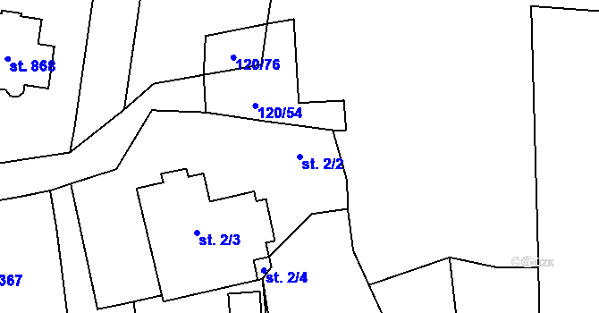 Parcela st. 2/2 v KÚ Louňovice, Katastrální mapa
