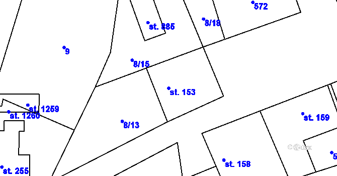 Parcela st. 153 v KÚ Louňovice, Katastrální mapa