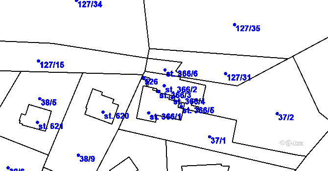 Parcela st. 366/2 v KÚ Louňovice, Katastrální mapa