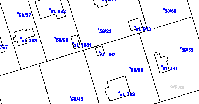 Parcela st. 392 v KÚ Louňovice, Katastrální mapa