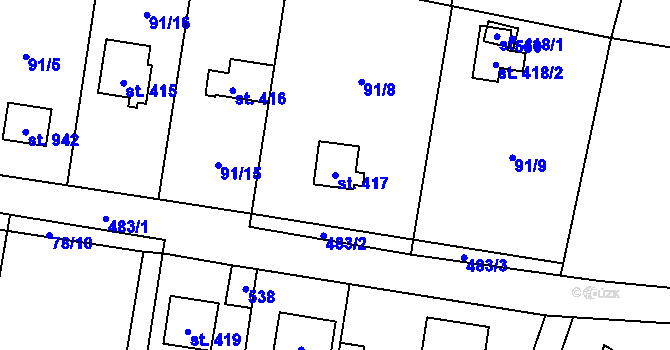 Parcela st. 417 v KÚ Louňovice, Katastrální mapa