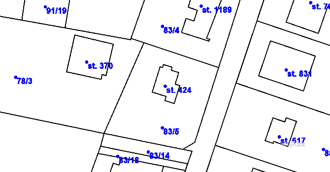 Parcela st. 424 v KÚ Louňovice, Katastrální mapa