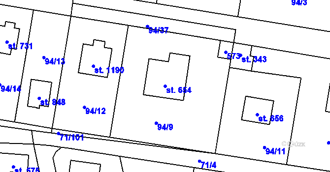 Parcela st. 654 v KÚ Louňovice, Katastrální mapa