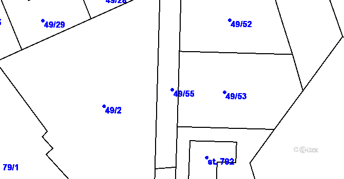 Parcela st. 49/55 v KÚ Louňovice, Katastrální mapa