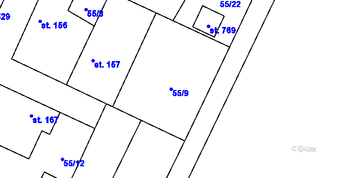 Parcela st. 55/9 v KÚ Louňovice, Katastrální mapa