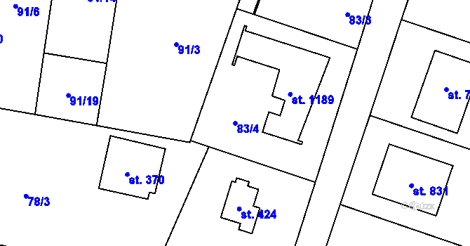 Parcela st. 83/4 v KÚ Louňovice, Katastrální mapa