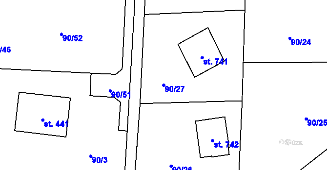 Parcela st. 90/27 v KÚ Louňovice, Katastrální mapa