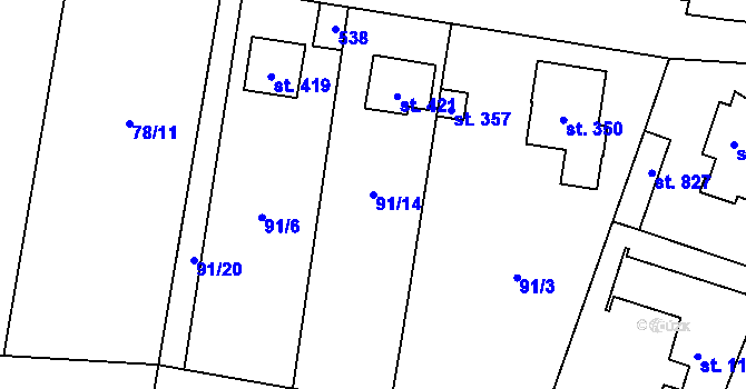 Parcela st. 91/14 v KÚ Louňovice, Katastrální mapa