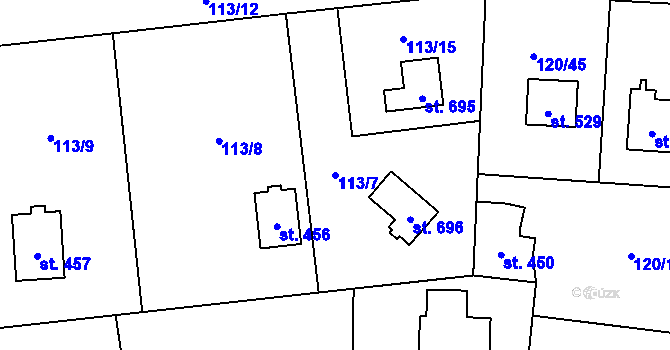 Parcela st. 113/7 v KÚ Louňovice, Katastrální mapa