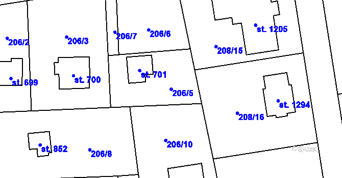 Parcela st. 206/5 v KÚ Louňovice, Katastrální mapa