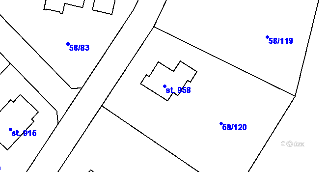 Parcela st. 958 v KÚ Louňovice, Katastrální mapa