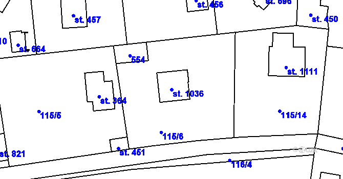 Parcela st. 1036 v KÚ Louňovice, Katastrální mapa