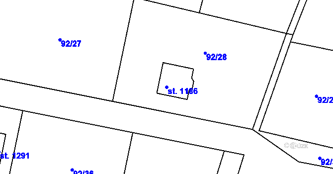 Parcela st. 1186 v KÚ Louňovice, Katastrální mapa