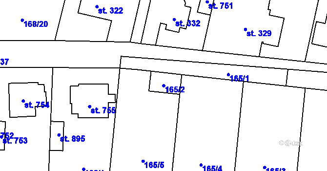 Parcela st. 165/2 v KÚ Louňovice, Katastrální mapa