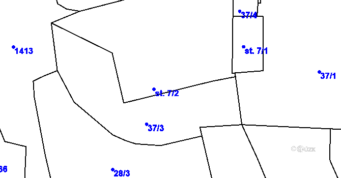 Parcela st. 7/2 v KÚ Býkovice u Louňovic, Katastrální mapa